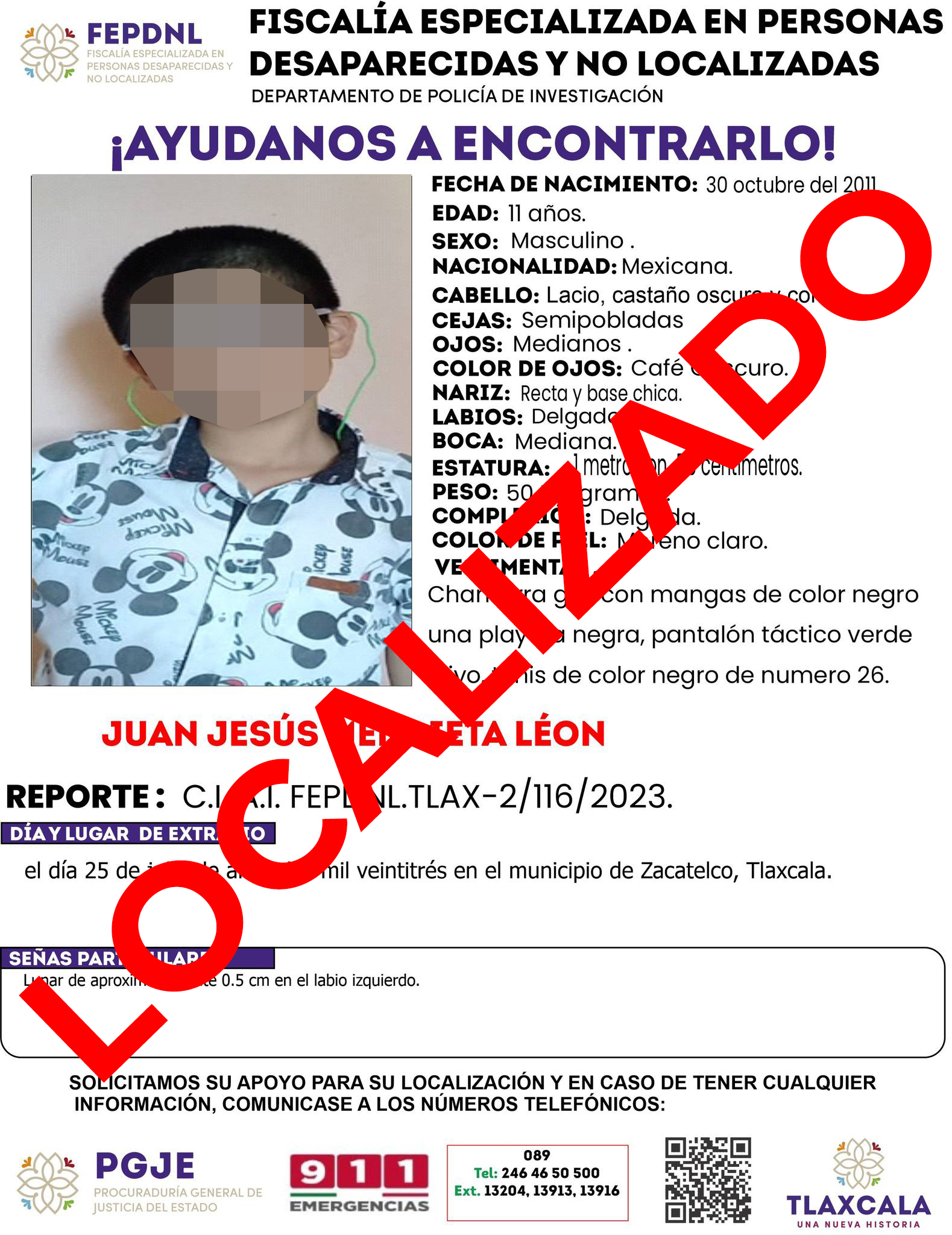 Presentan ante Fiscalía a menor de edad  reportado como no localizado: PGJE
